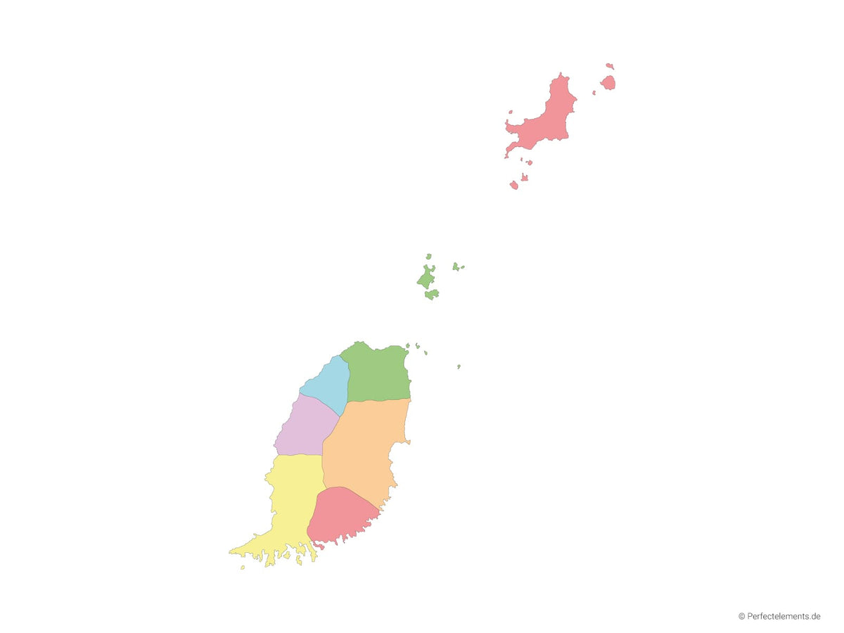 Vektor-Landkarte von Grenada (Mehrfarbig mit Regionen)