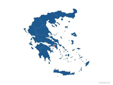 Vektor-Landkarte von Griechenland (Einfarbig mit Hauptstadt und Regionen)