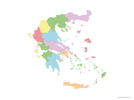 Vektor-Landkarte von Griechenland (Mehrfarbig mit Regionen)