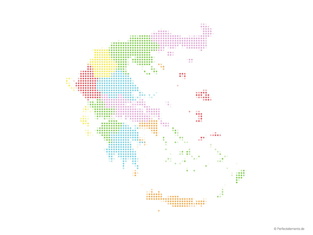 Vektor-Landkarte von Griechenland (Punkte rund, mehrfarbig)
