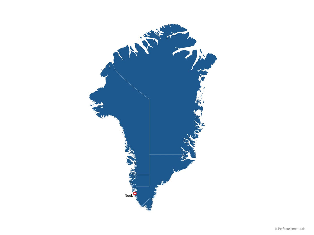 Vektor-Landkarte von Grönland (Einfarbig mit Hauptstadt und Regionen)