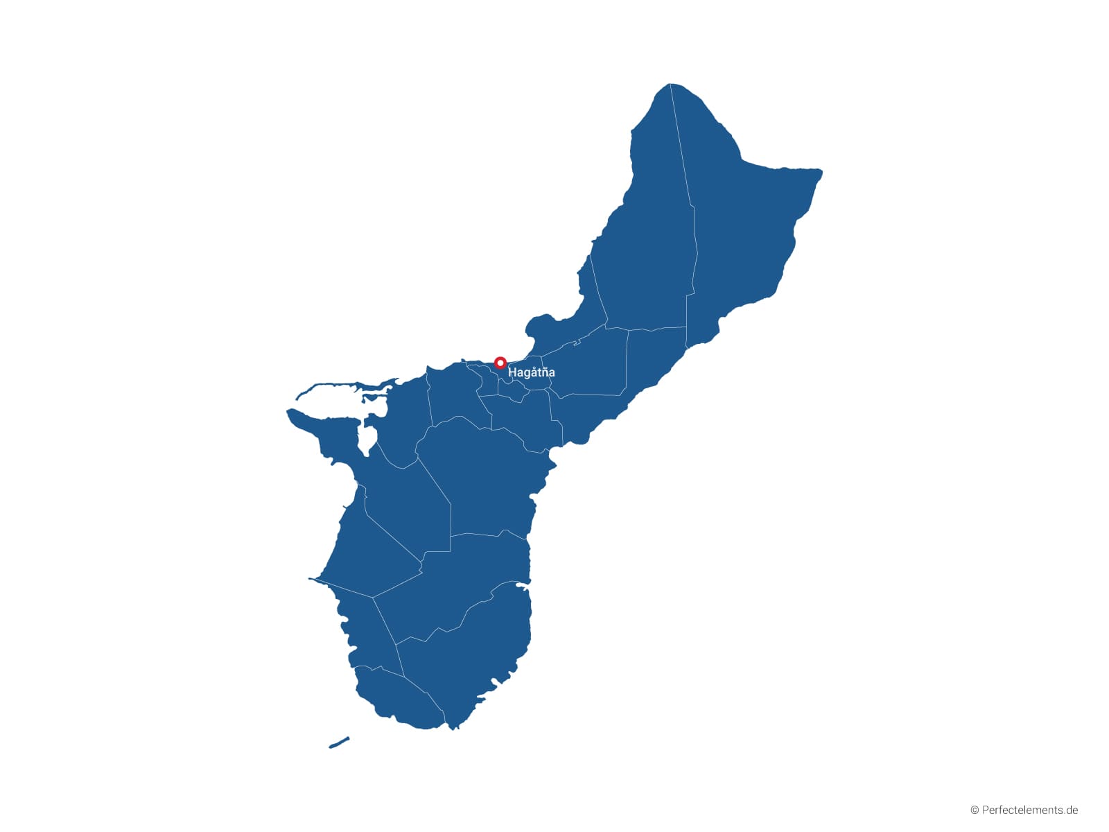 Vektor-Landkarte von Guam (Einfarbig mit Hauptstadt und Regionen)