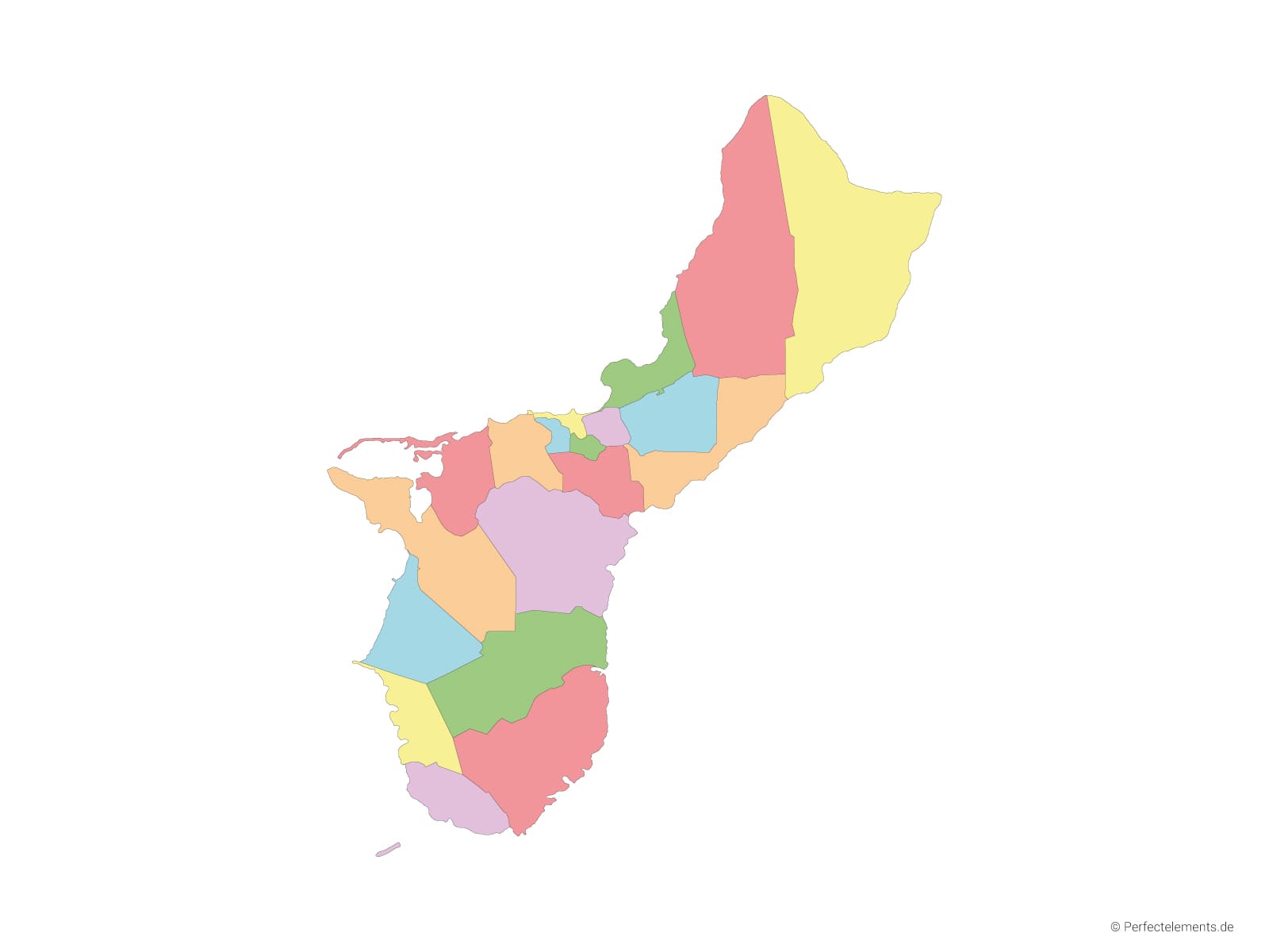 Vektor-Landkarte von Guam (Mehrfarbig mit Regionen)