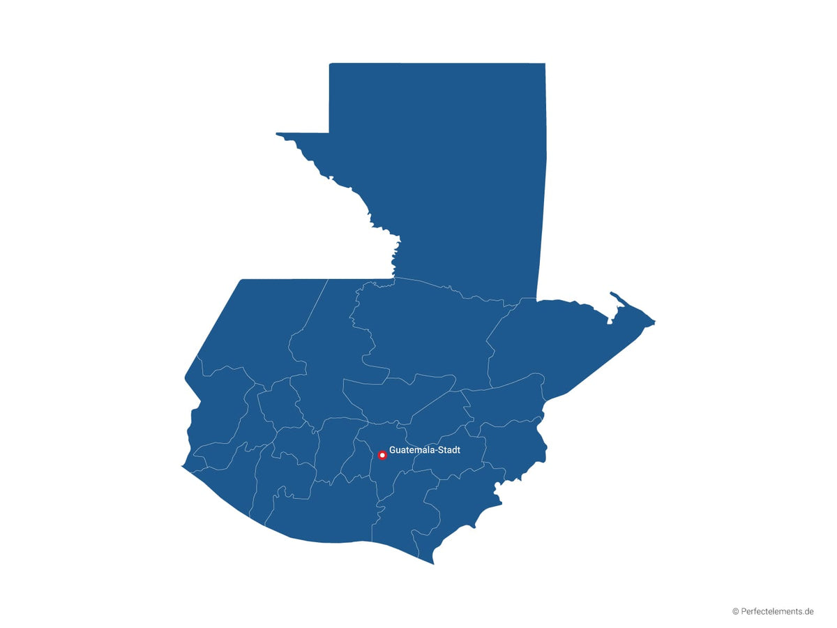 Vektor-Landkarte von Guatemala (Einfarbig mit Hauptstadt und Regionen)