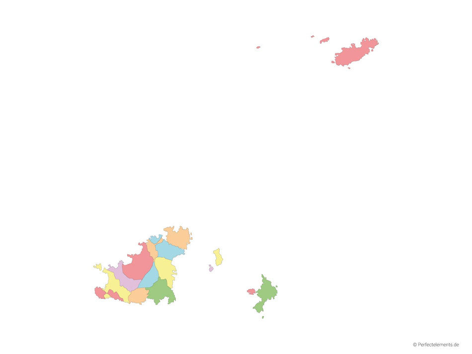 Vektor-Landkarte von Guernsey (Mehrfarbig mit Regionen)