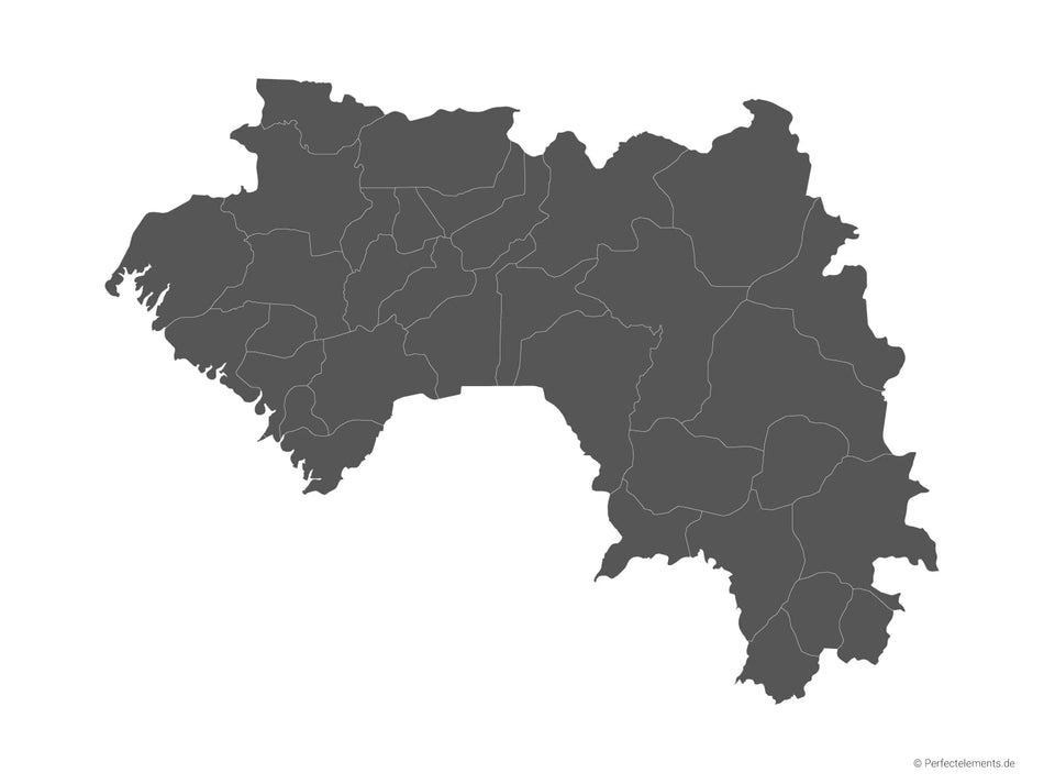 Vektor-Landkarte von Guinea (Einfarbig mit Regionen)