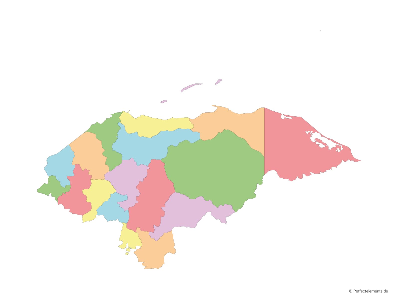 Vektor-Landkarte von Honduras (Mehrfarbig mit Regionen)