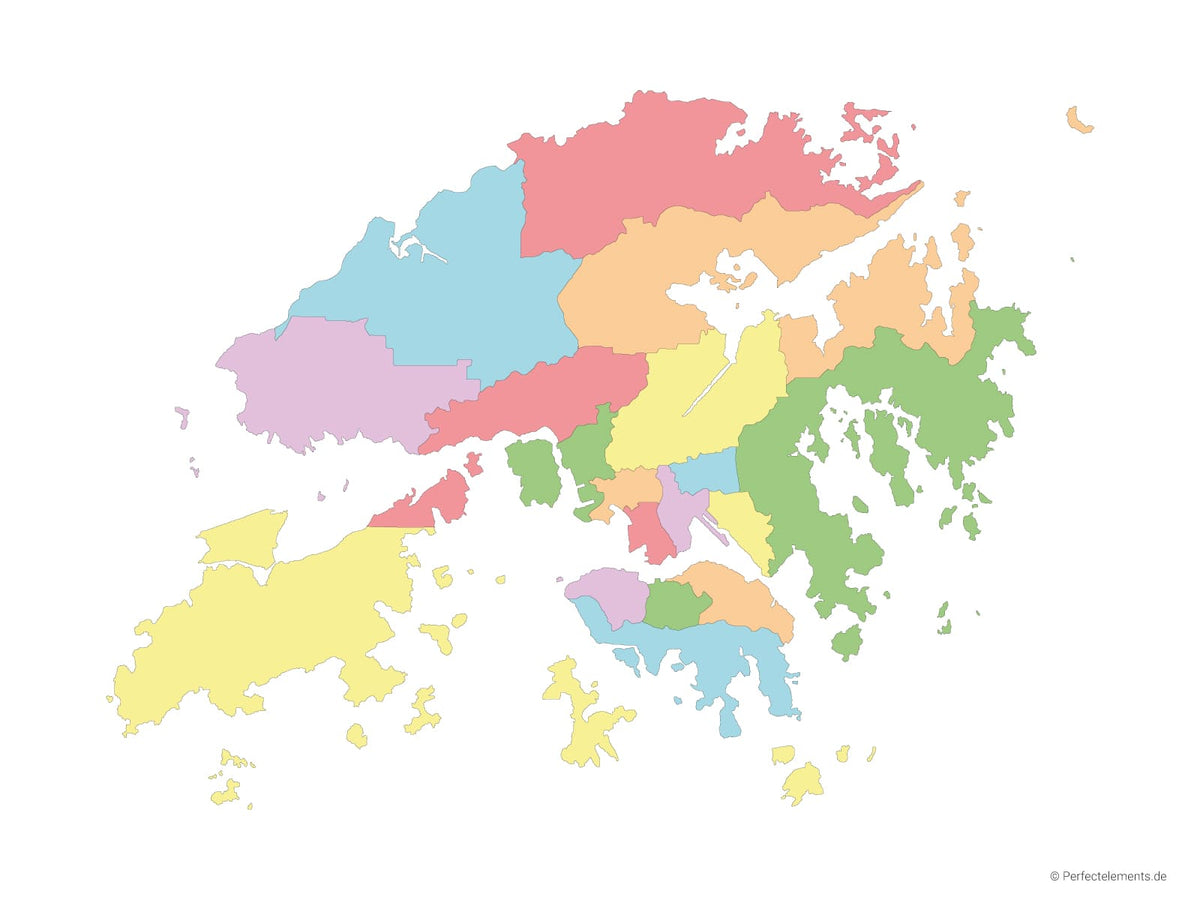 Vektor-Landkarte von Hongkong (Mehrfarbig mit Regionen)