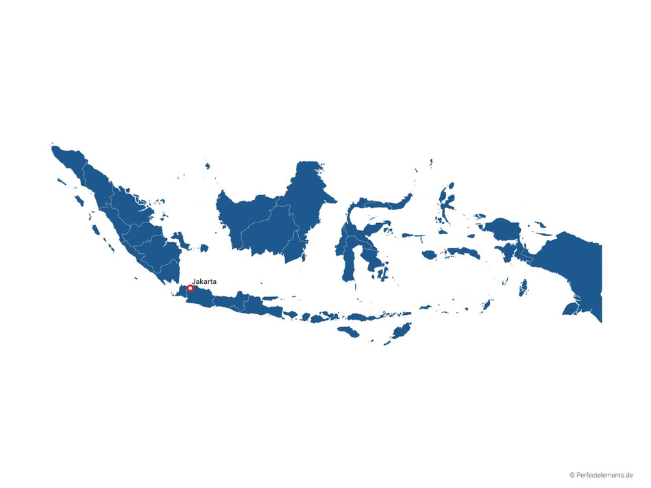 Vektor-Landkarte von Indonesien (Einfarbig mit Hauptstadt und Regionen)