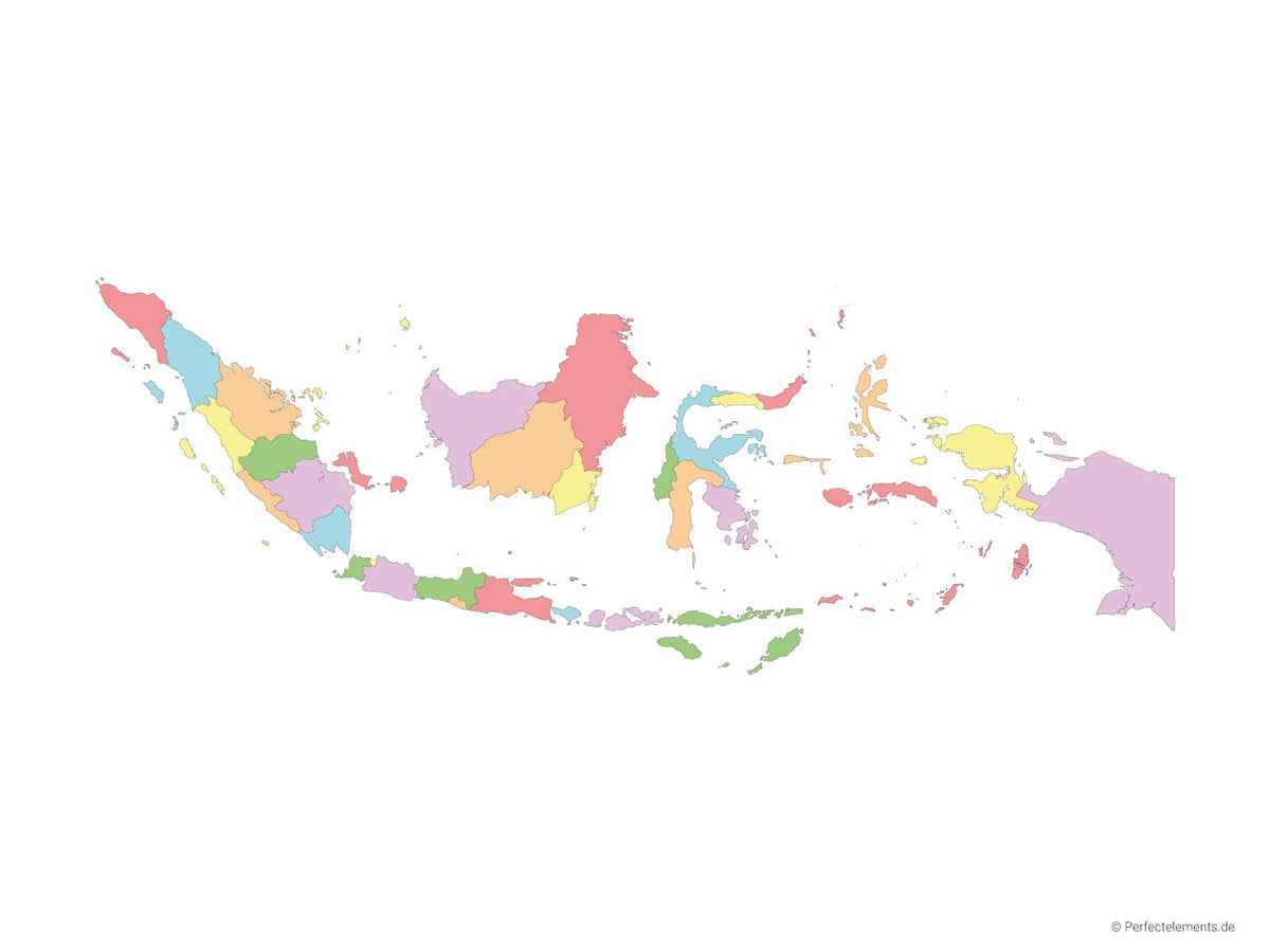 Vektor-Landkarte von Indonesien (Mehrfarbig mit Regionen)