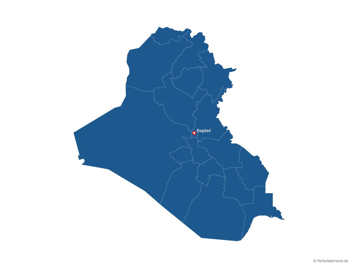 Vektor-Landkarte vom Irak (Einfarbig mit Hauptstadt und Regionen)