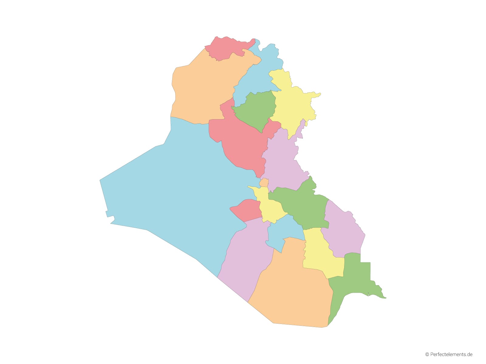 Vektor-Landkarte vom Irak (Mehrfarbig mit Regionen)