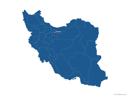 Vektor-Landkarte vom Iran (Einfarbig mit Hauptstadt und Regionen)