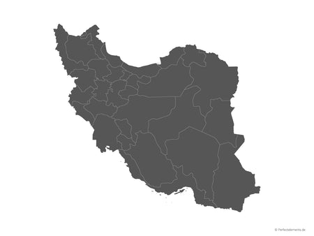 Vektor-Landkarte vom Iran (Einfarbig mit Regionen)