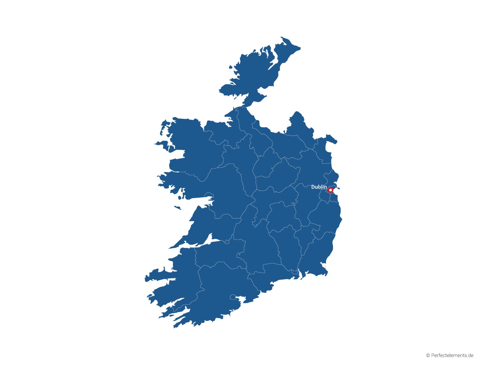 Vektor-Landkarte von Irland (Einfarbig mit Hauptstadt und Regionen)