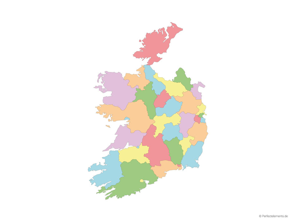 Vektor-Landkarte von Irland (Mehrfarbig mit Regionen)