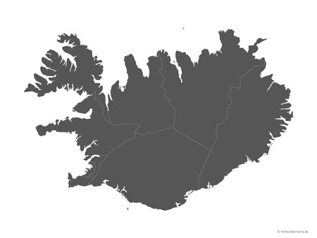 Vektor-Landkarte von Island (Einfarbig mit Regionen)