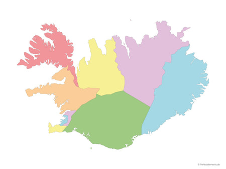 Vektor-Landkarte von Island (Mehrfarbig mit Regionen)