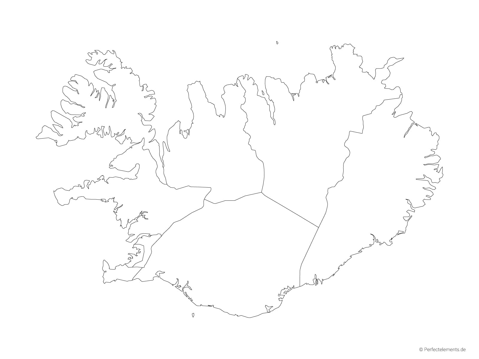 Vektor-Landkarte von Island (Outline mit Regionen)