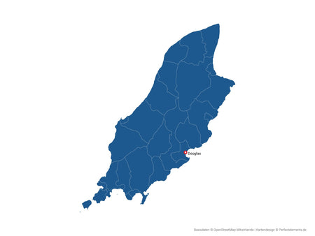 Vektor-Landkarte der Isle of Man (Einfarbig mit Hauptstadt und Regionen)