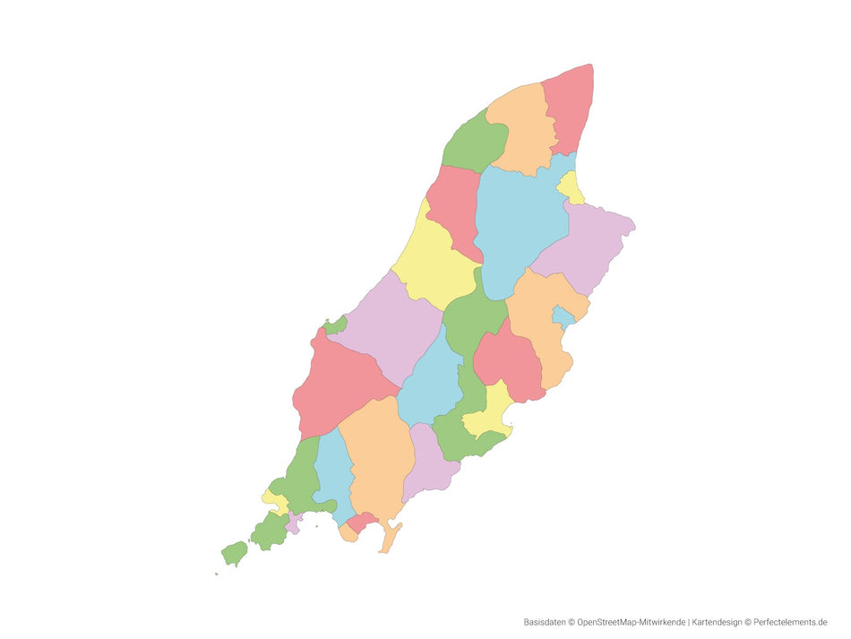 Vektor-Landkarte der Isle of Man (Mehrfarbig mit Regionen)