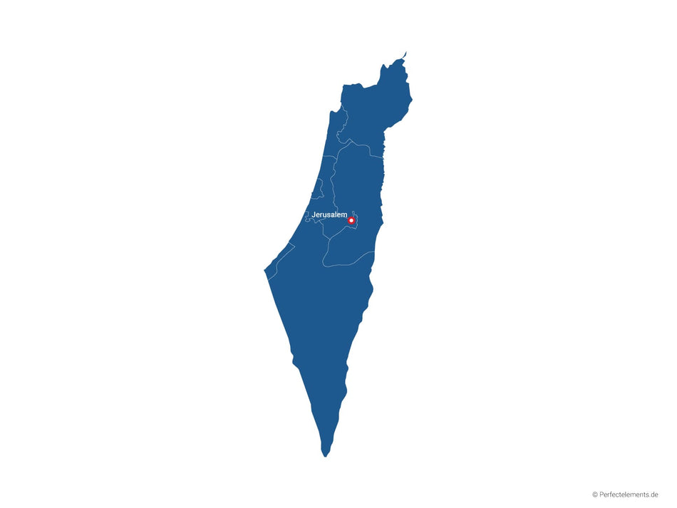 Vektor-Landkarte von Israel, mit Palästinensischen Autonomiegebieten (Einfarbig mit Hauptstadt und Regionen)