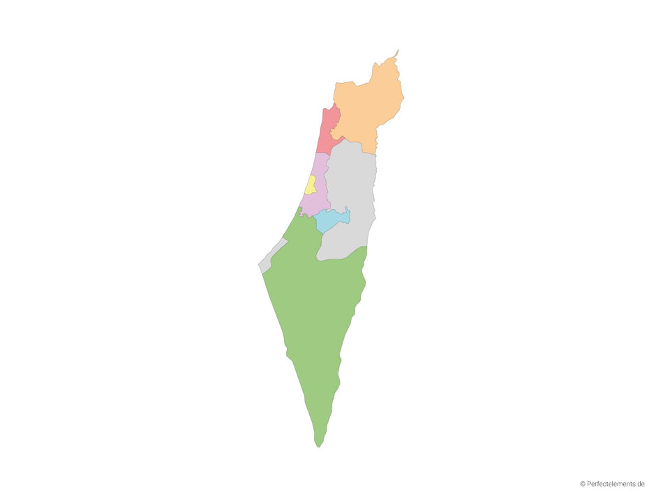 Vektor-Landkarte von Israel, mit Palästinensischen Autonomiegebieten (Mehrfarbig mit Regionen)