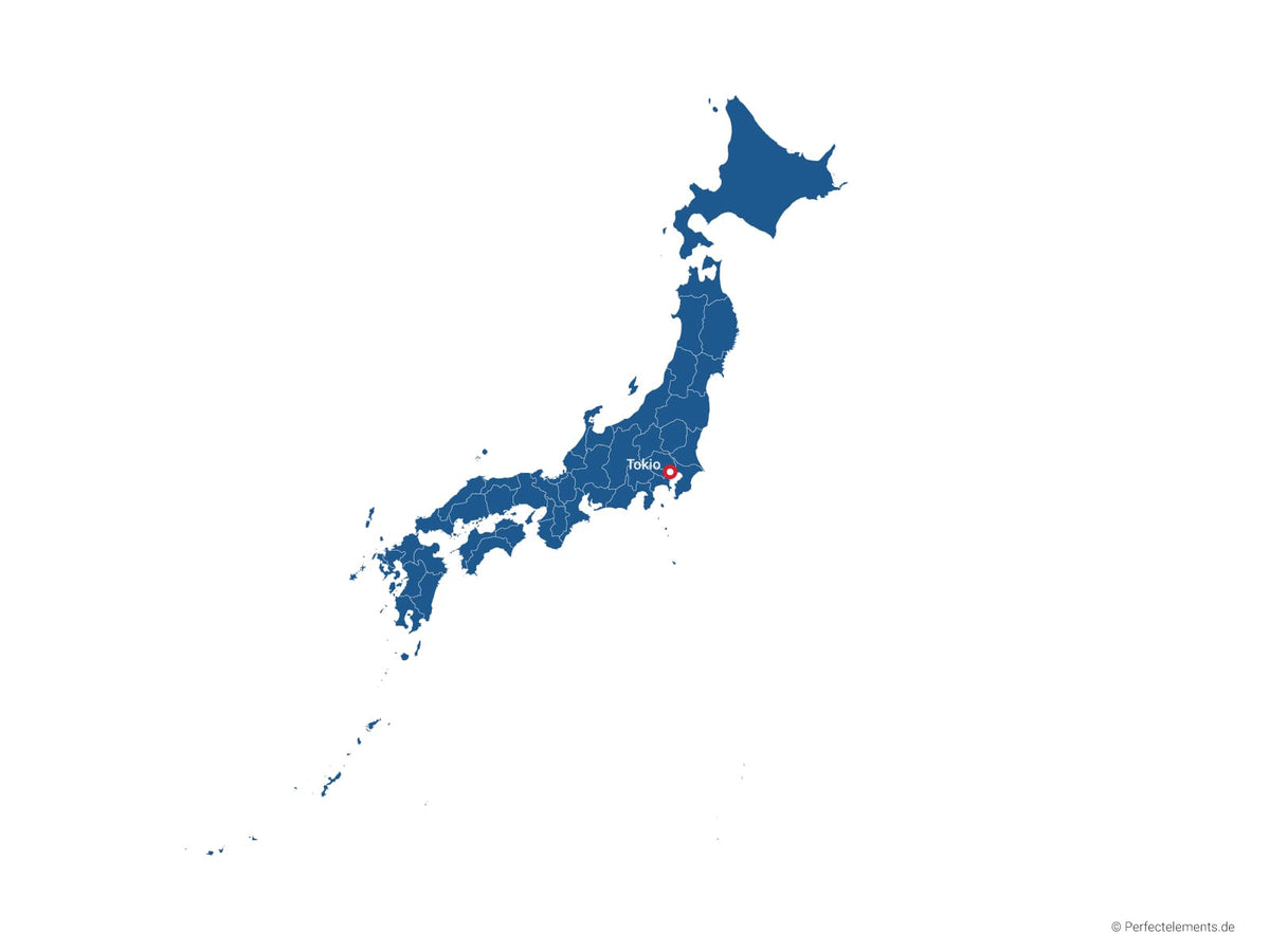 Vektor-Landkarte von Japan (Einfarbig mit Hauptstadt und Regionen)