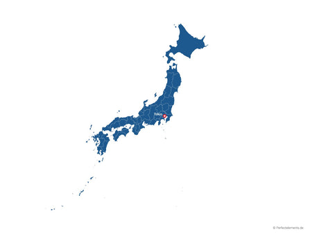 Vektor-Landkarte von Japan (Einfarbig mit Hauptstadt und Regionen)