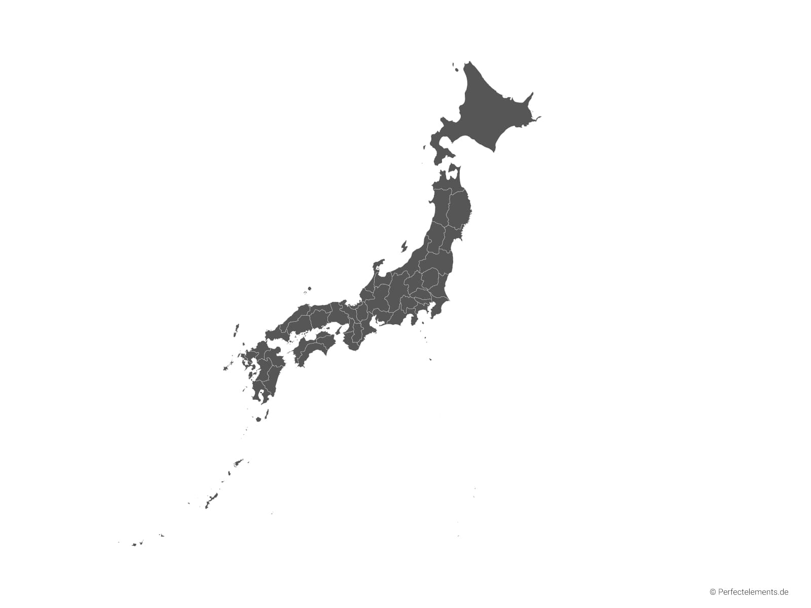 Vektor-Landkarte von Japan (Einfarbig mit Regionen)