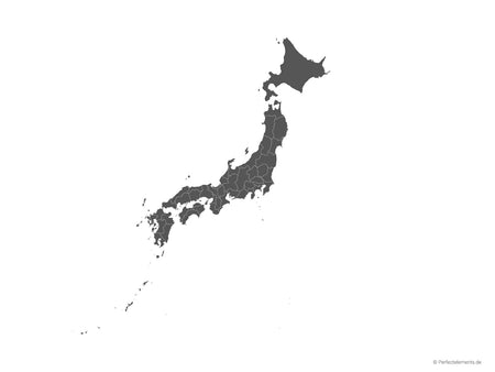 Vektor-Landkarte von Japan (Einfarbig mit Regionen)