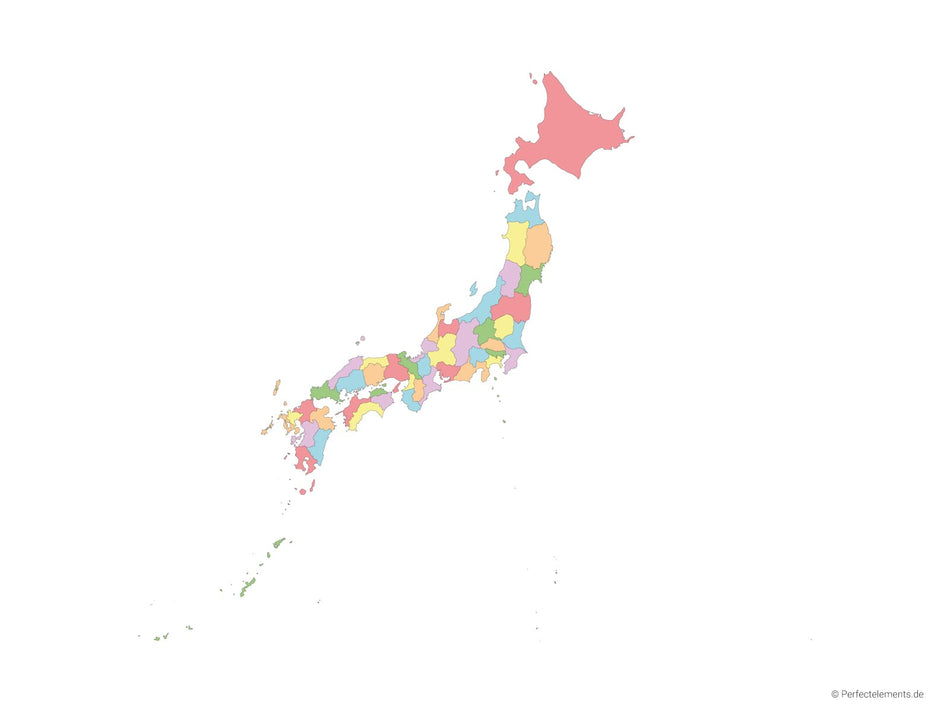 Vektor-Landkarte von Japan (Mehrfarbig mit Regionen)