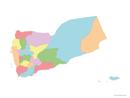 Vektor-Landkarte vom Jemen (Mehrfarbig mit Regionen)