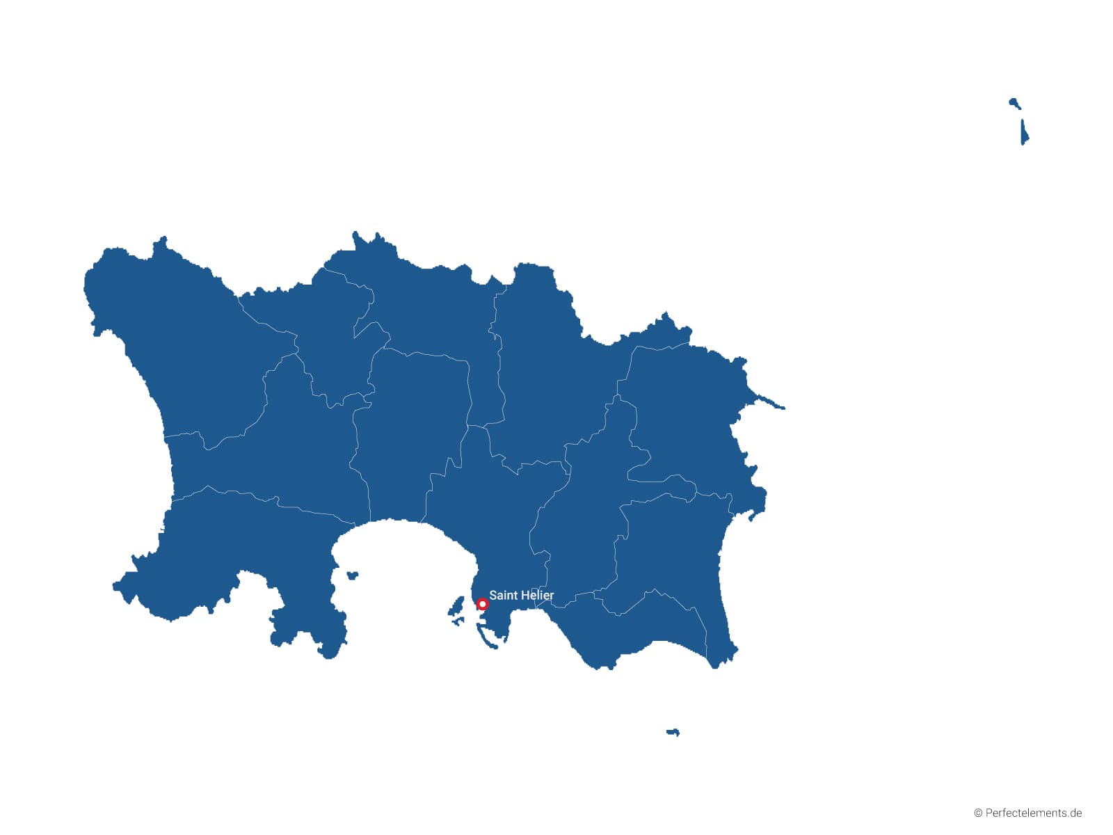 Vektor-Landkarte von Jersey (Einfarbig mit Hauptstadt und Regionen)