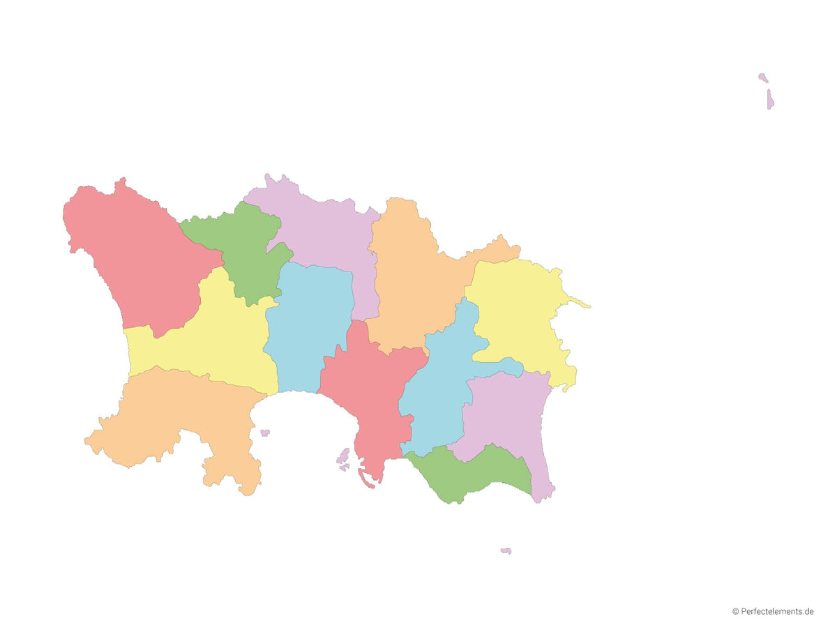 Vektor-Landkarte von Jersey (Mehrfarbig mit Regionen)