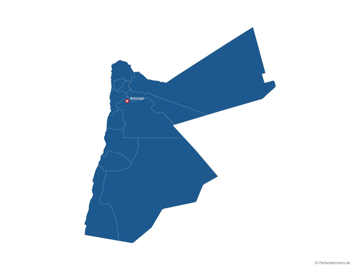 Vektor-Landkarte von Jordanien (Einfarbig mit Hauptstadt und Regionen)