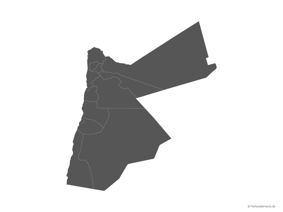 Vektor-Landkarte von Jordanien (Einfarbig mit Regionen)