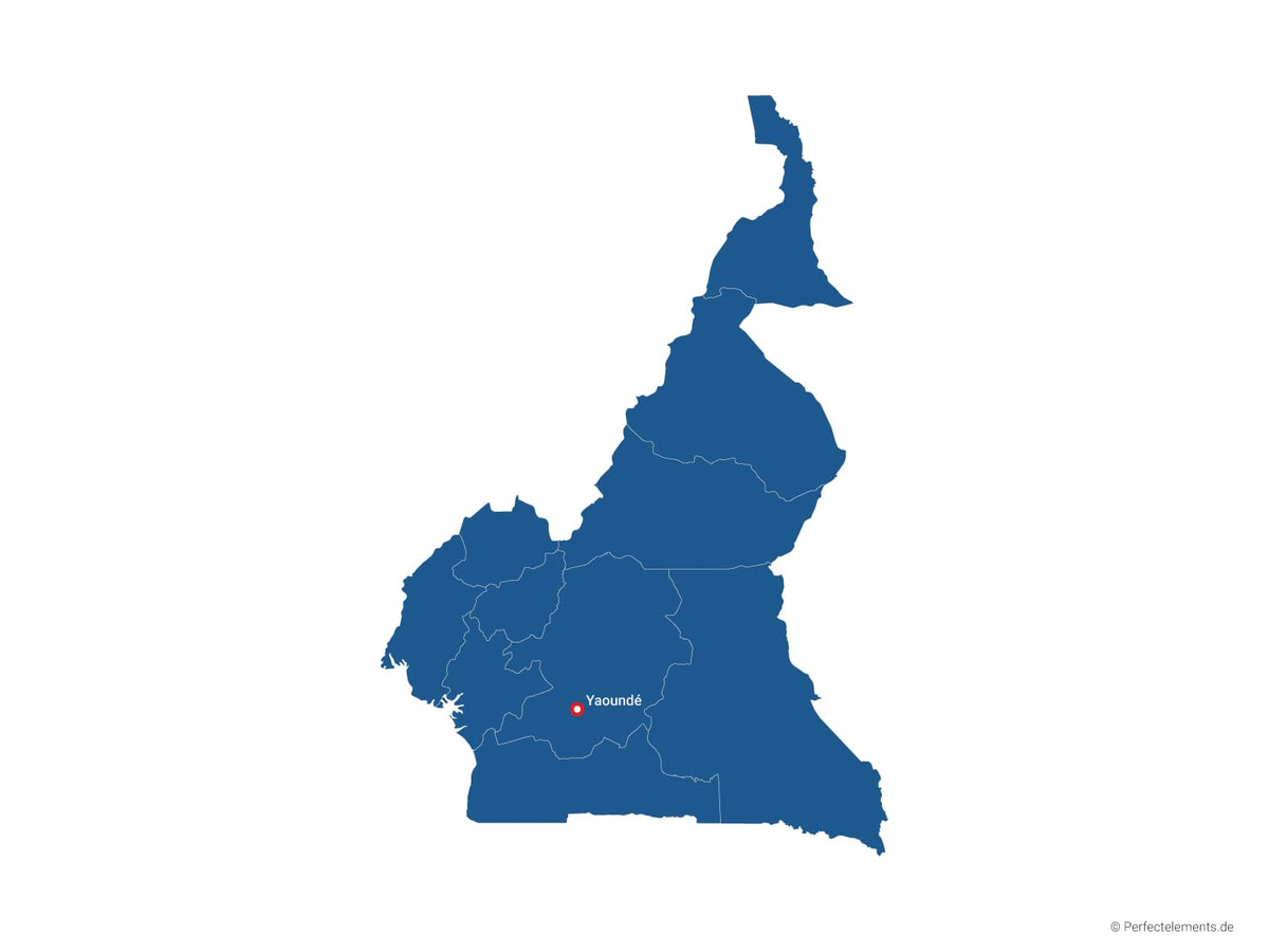 Vektor-Landkarte von Kamerun (Einfarbig mit Hauptstadt und Regionen)