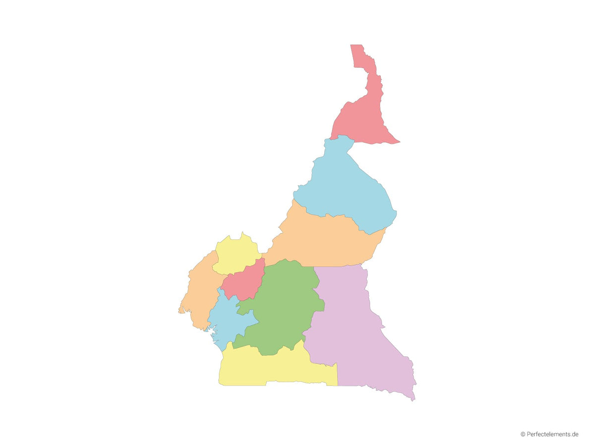 Vektor-Landkarte von Kamerun (Mehrfarbig mit Regionen)