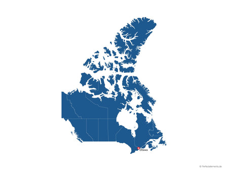 Vektor-Landkarte von Kanada (Einfarbig mit Hauptstadt und Regionen)