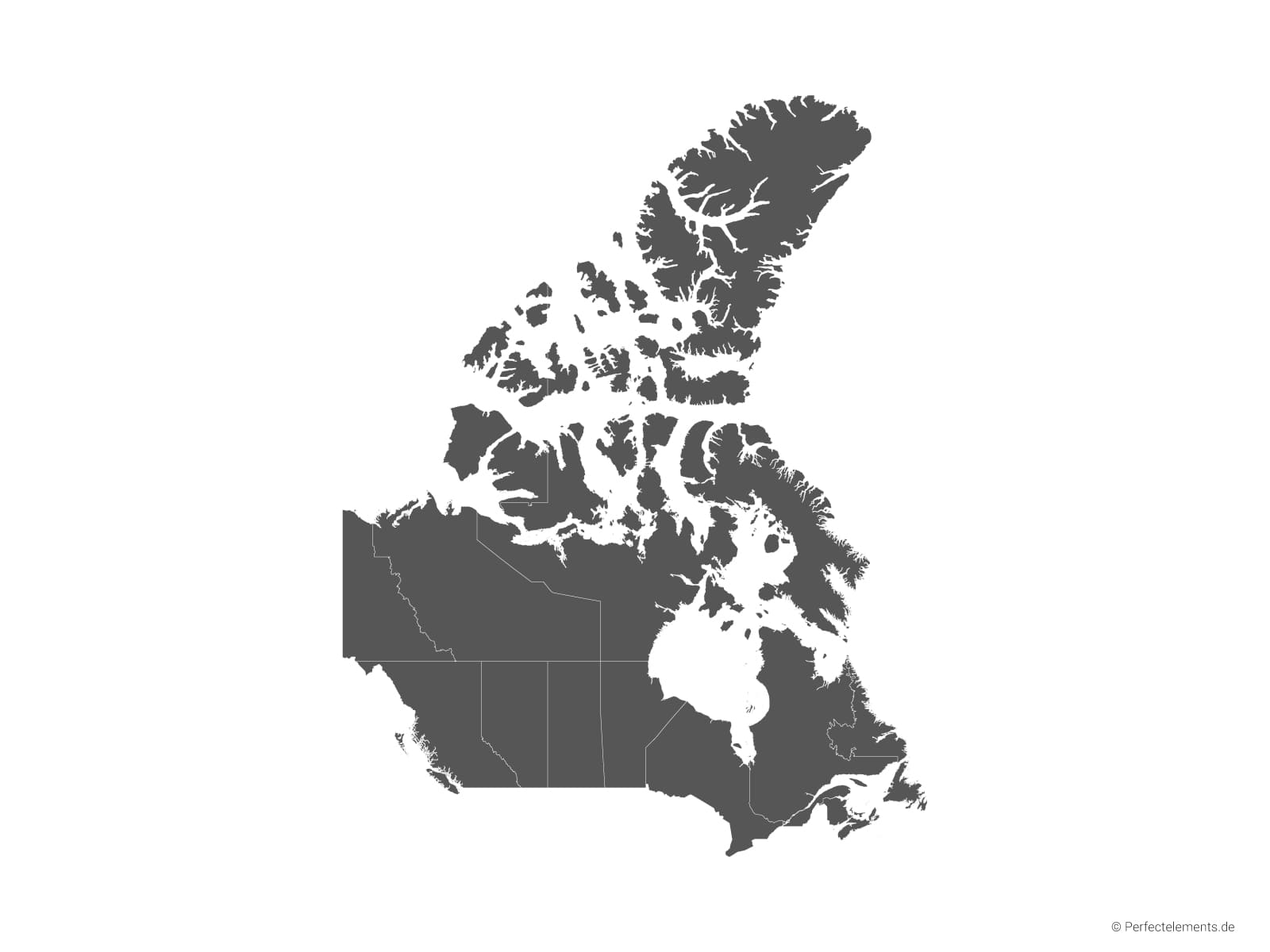 Vektor-Landkarte von Kanada (Einfarbig mit Regionen)