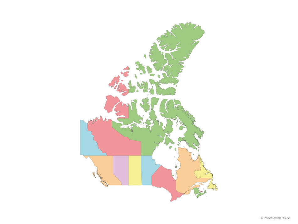 Vektor-Landkarte von Kanada (Mehrfarbig mit Regionen)