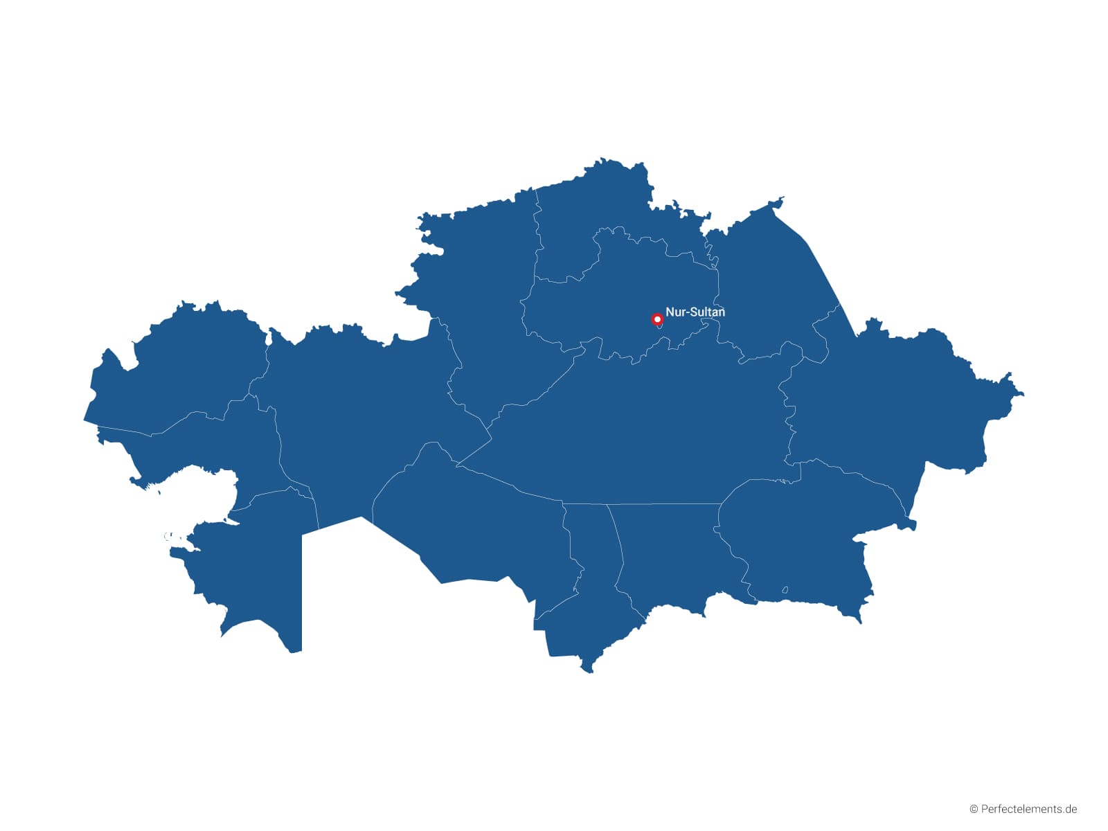 Vektor-Landkarte von Kasachstan (Einfarbig mit Hauptstadt und Regionen)