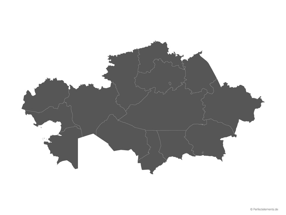 Vektor-Landkarte von Kasachstan (Einfarbig mit Regionen)