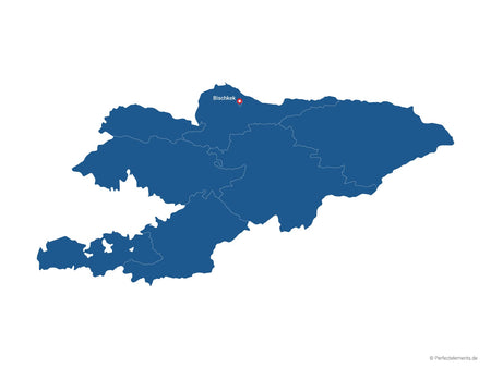 Vektor-Landkarte von Kirgisistan (Einfarbig mit Hauptstadt und Regionen)