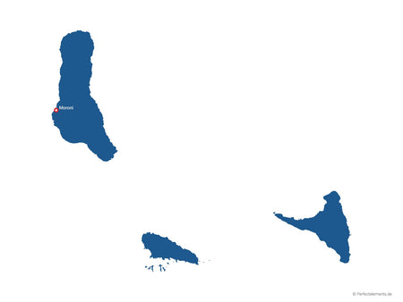 Vektor-Landkarte von Komoren (Einfarbig mit Hauptstadt und Regionen)