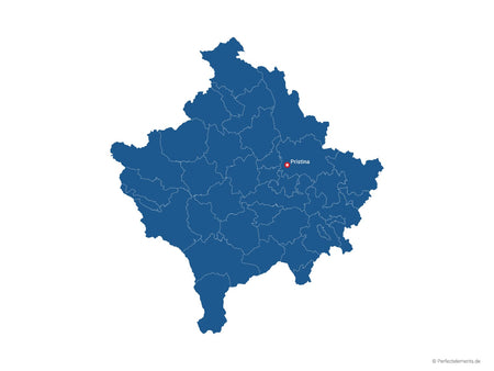 Vektor-Landkarte vom Kosovo (Einfarbig mit Hauptstadt und Regionen)