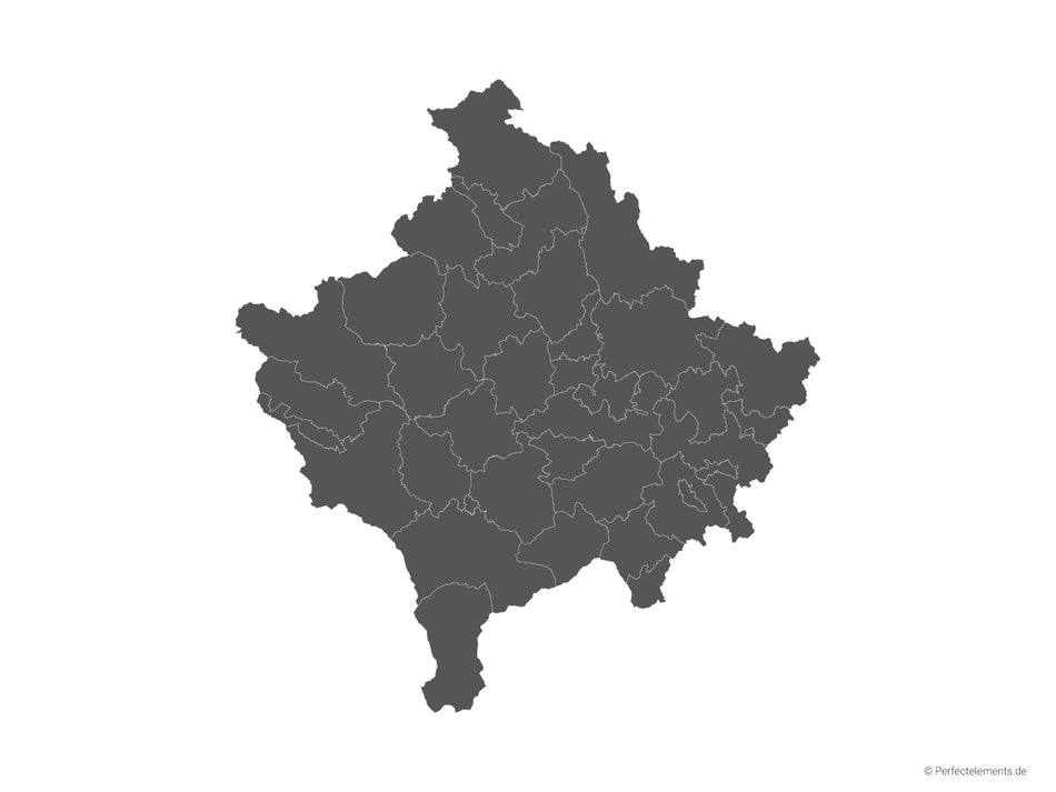 Vektor-Landkarte vom Kosovo (Einfarbig mit Regionen)