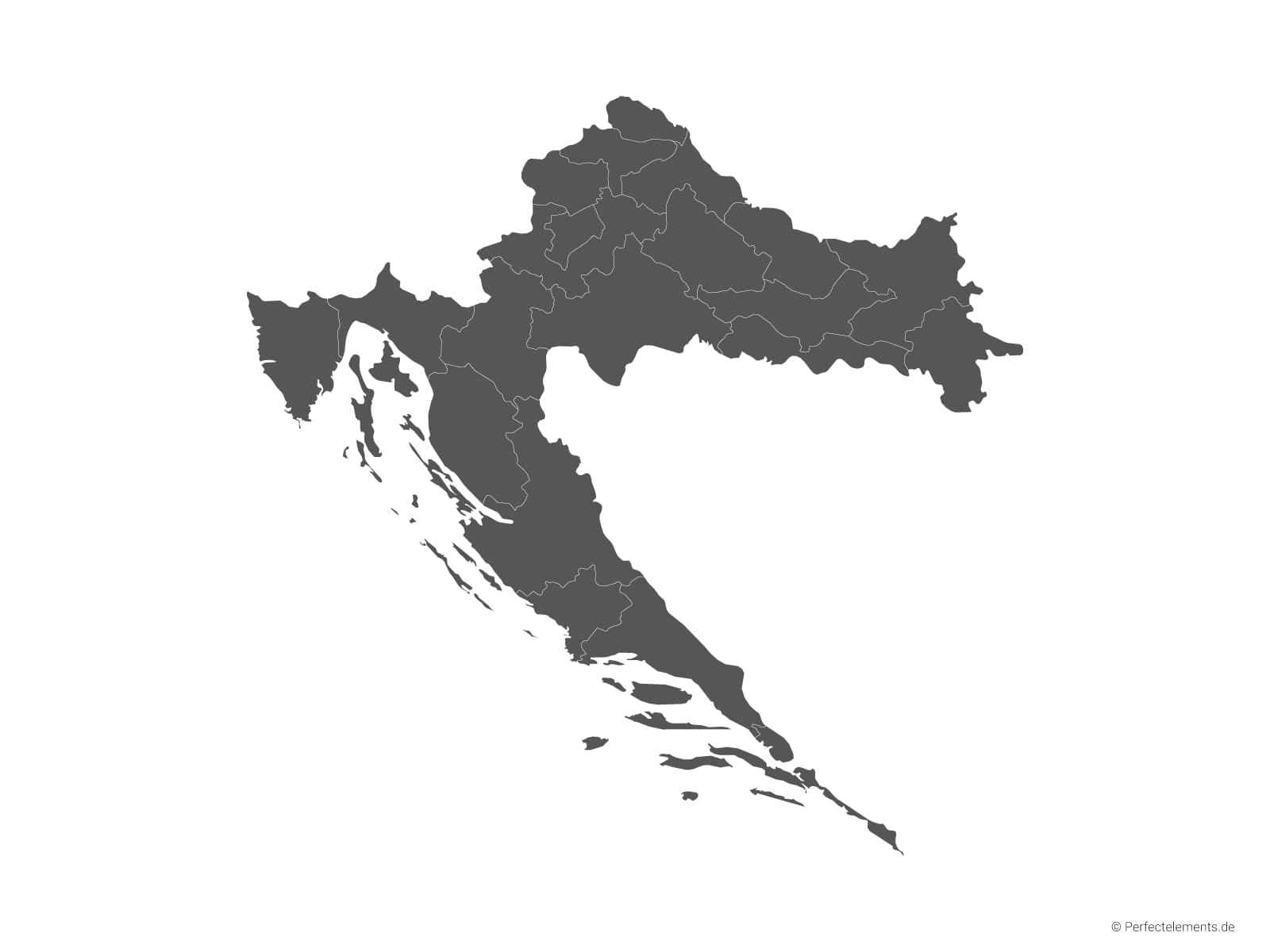 Vektor-Landkarte von Kroatien (Einfarbig mit Regionen)