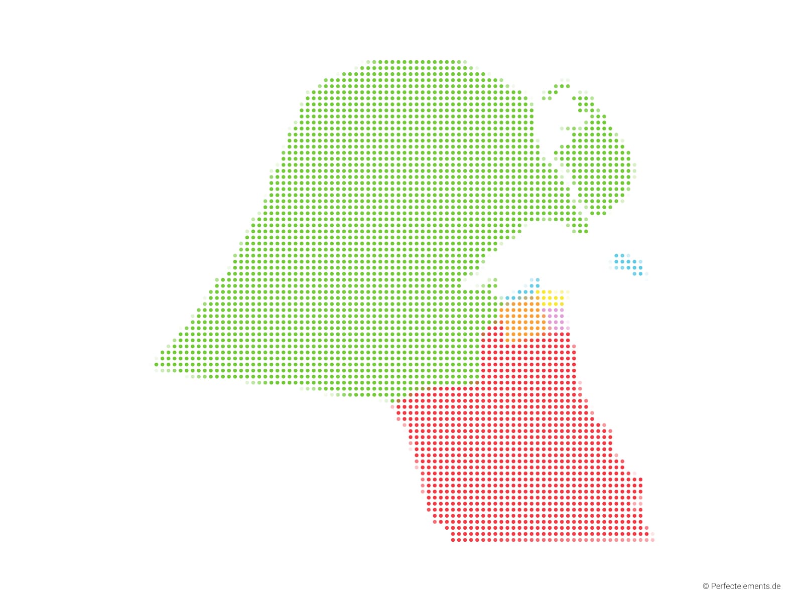 Vektor-Landkarte von Kuwait (Punkte rund, mehrfarbig)